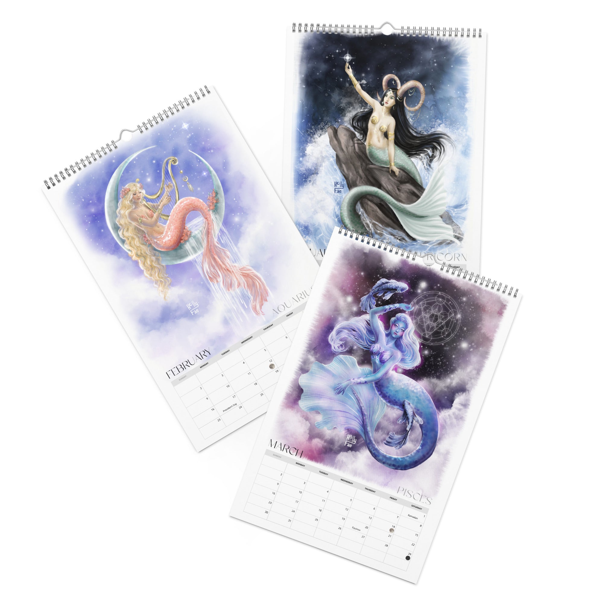 Zodiac Mermaid Jumbo Wall Calendar 11x17 – Holly Fae Art