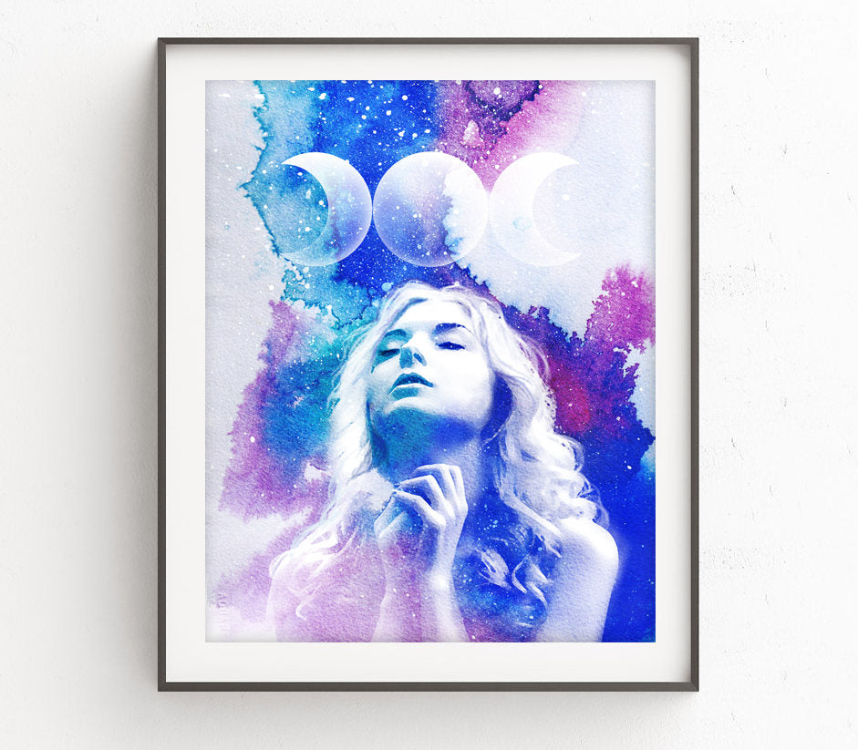 Moon Phase Maiden - Triple Goddess Embellished & Signed Print