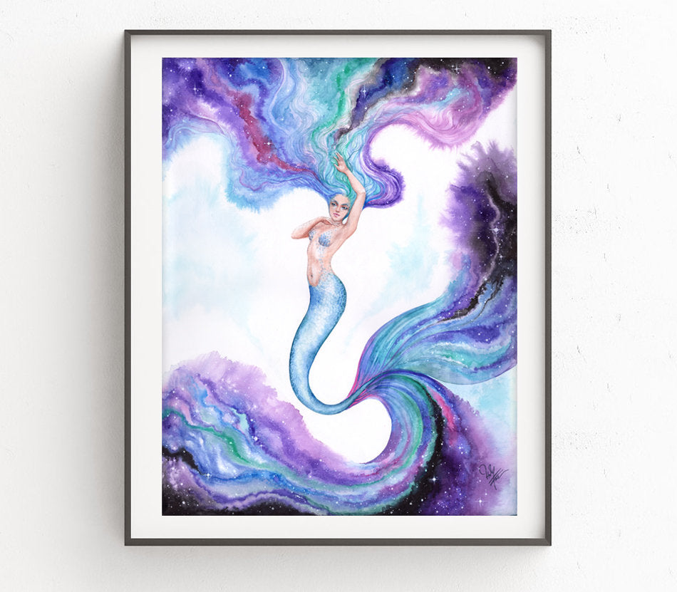 Galaxy Mermaid - Hand Embellished & Signed Print