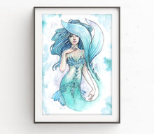 Load image into Gallery viewer, Teal Mermaid - Hand Embellished Signed Print
